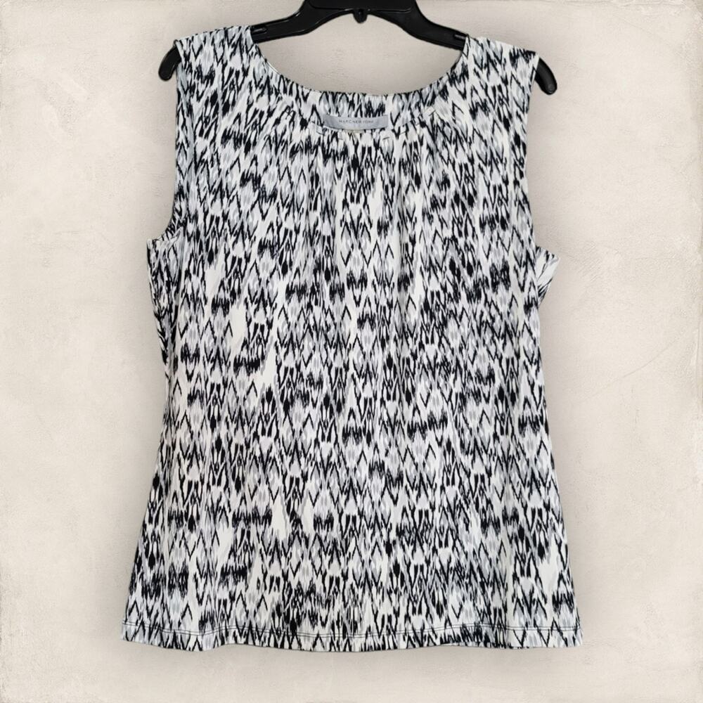 Y2K Marc New York Black White Grey Print Scoop Neckline Top X-Large